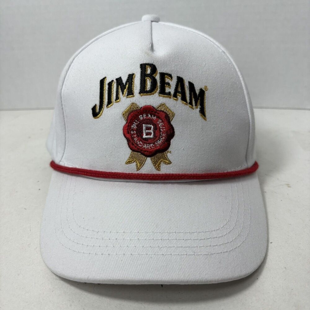 Jim Beam Hat Cap White‎ Red Rope Alcohol Promo Whiskey Liquor Adult Snapback C1